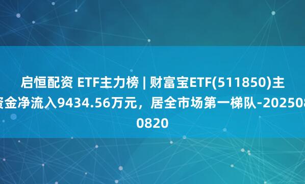 启恒配资 ETF主力榜 | 财富宝ETF(511850)主力资金净流入9434.56万元，居全市场第一梯队-20250820