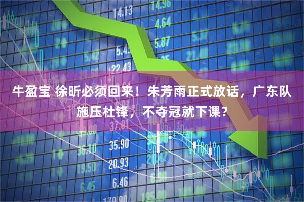 牛盈宝 徐昕必须回来！朱芳雨正式放话，广东队施压杜锋，不夺冠就下课？
